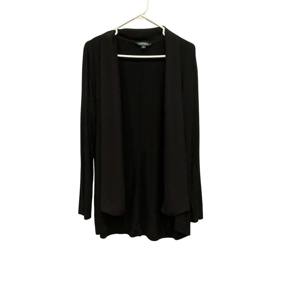 Ralph Lauren Womens Jersey‎ Knit Waterfall Open Front Cardigan Black Office L
